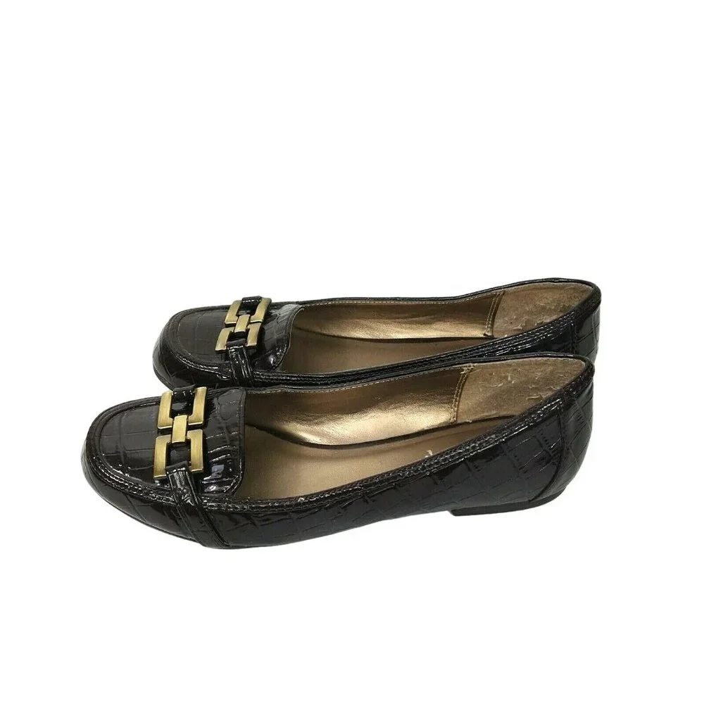 Cato Slip-on Flats Loafers Women Size 9 M Brown Embossed Croc Print - Picture 2 of 7